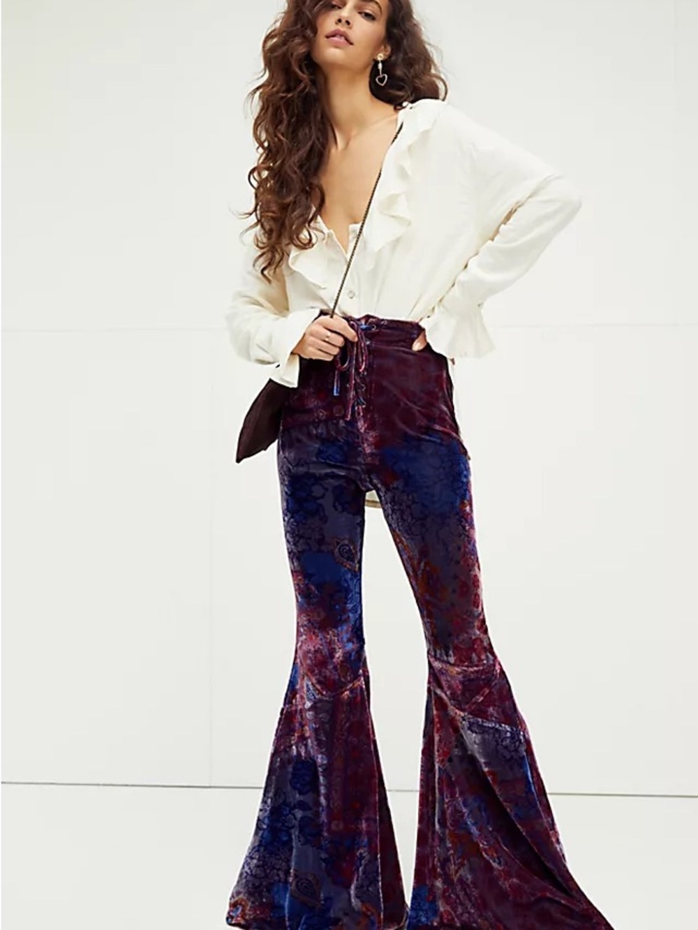 FREE PEOPLE “Magic Carpet” Women’s Velvet Lace-Up Bellbottom Pant